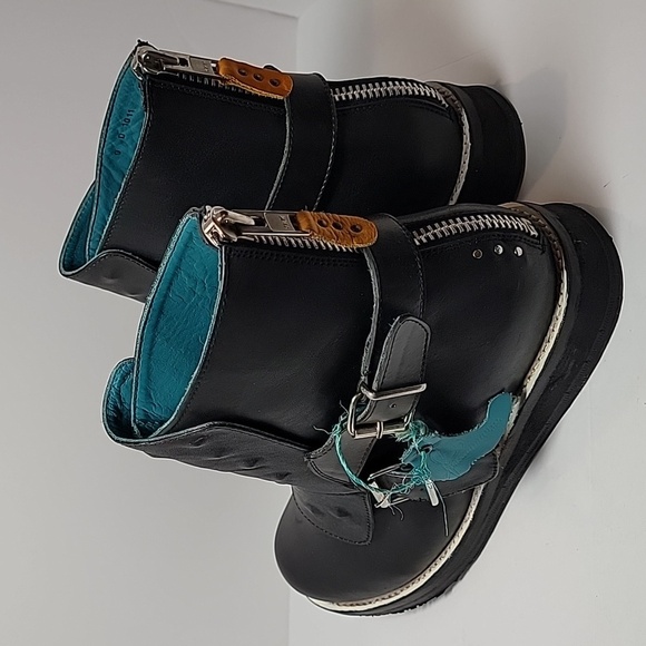 PSKaufman Boot No.1011 Roadway Back Zip Buckle Wedge Black Leather Moto Biker 9D - Picture 7 of 14